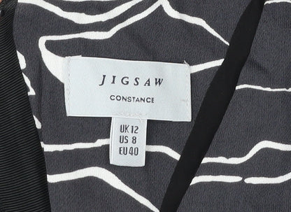 Jigsaw Women’s Black Brown White Sheath Dress UK 12 Sleeveless Viscose