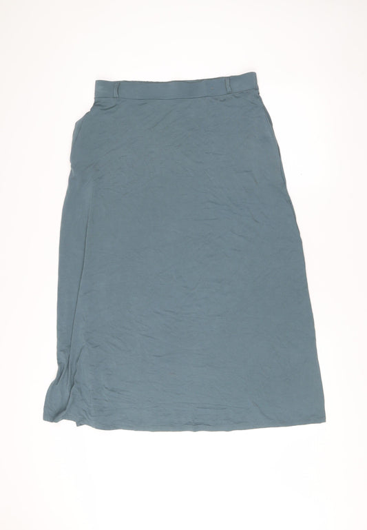 Woolovers Women Blue Midi Straight Skirt M Viscose Elastane