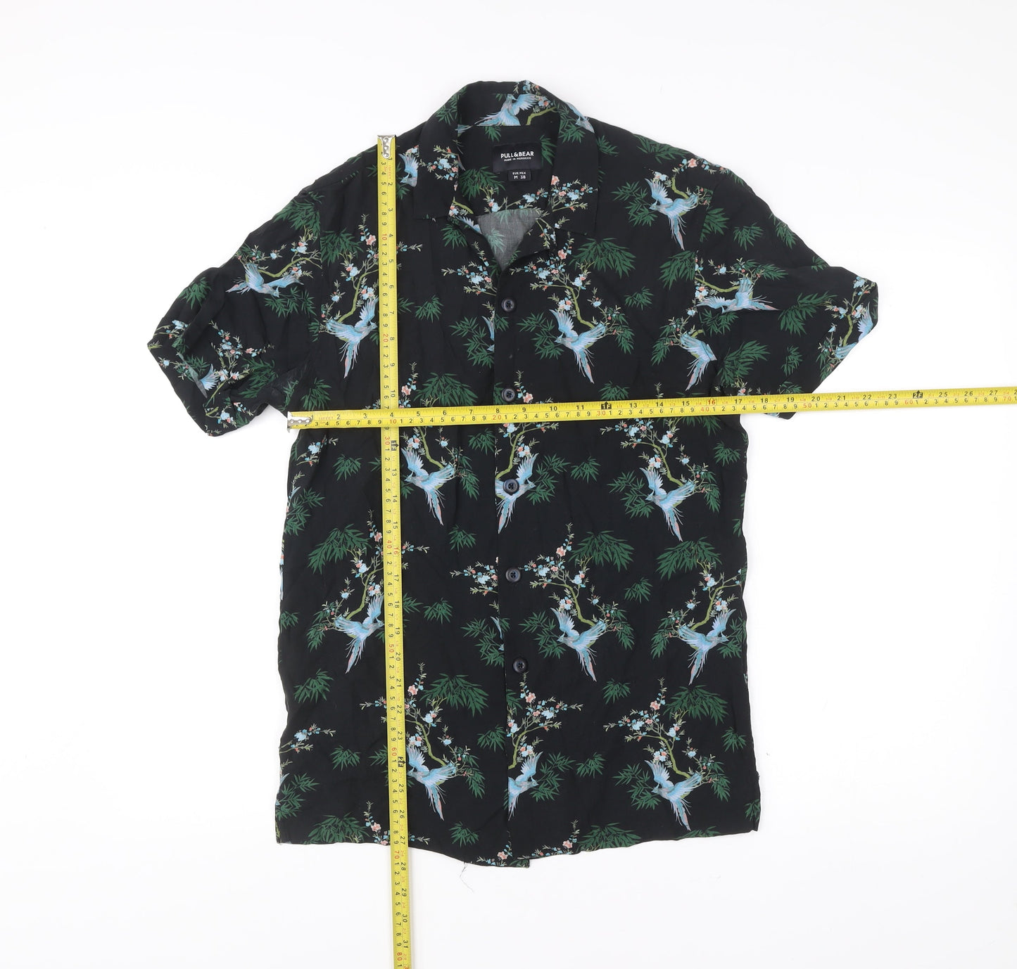 Pull & Bear Men’s Black Tropical Animal Print Shirt M Short Sleeve