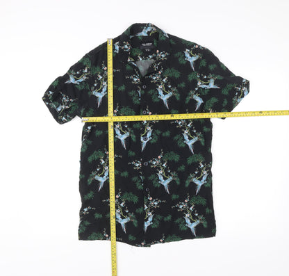 Pull & Bear Men’s Black Tropical Animal Print Shirt M Short Sleeve