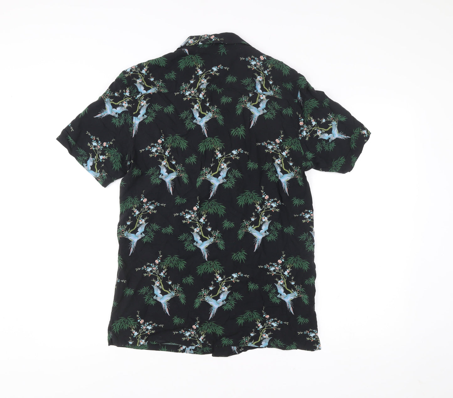 Pull & Bear Men’s Black Tropical Animal Print Shirt M Short Sleeve