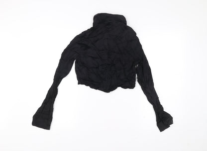 Bershka Womens Black Cropped Collared Button-Up Shirt L Long Sleeve