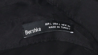 Bershka Womens Black Cropped Collared Button-Up Shirt L Long Sleeve