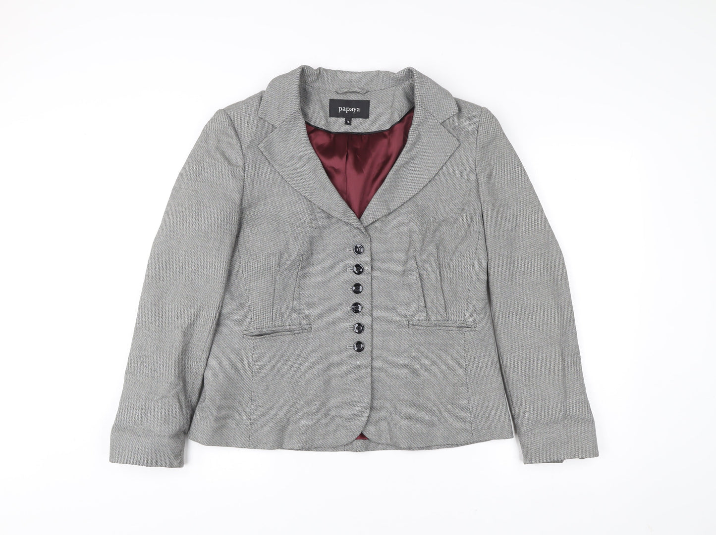 Papaya Women’s Grey Herringbone Blazer Size 16 Tailored Jacket