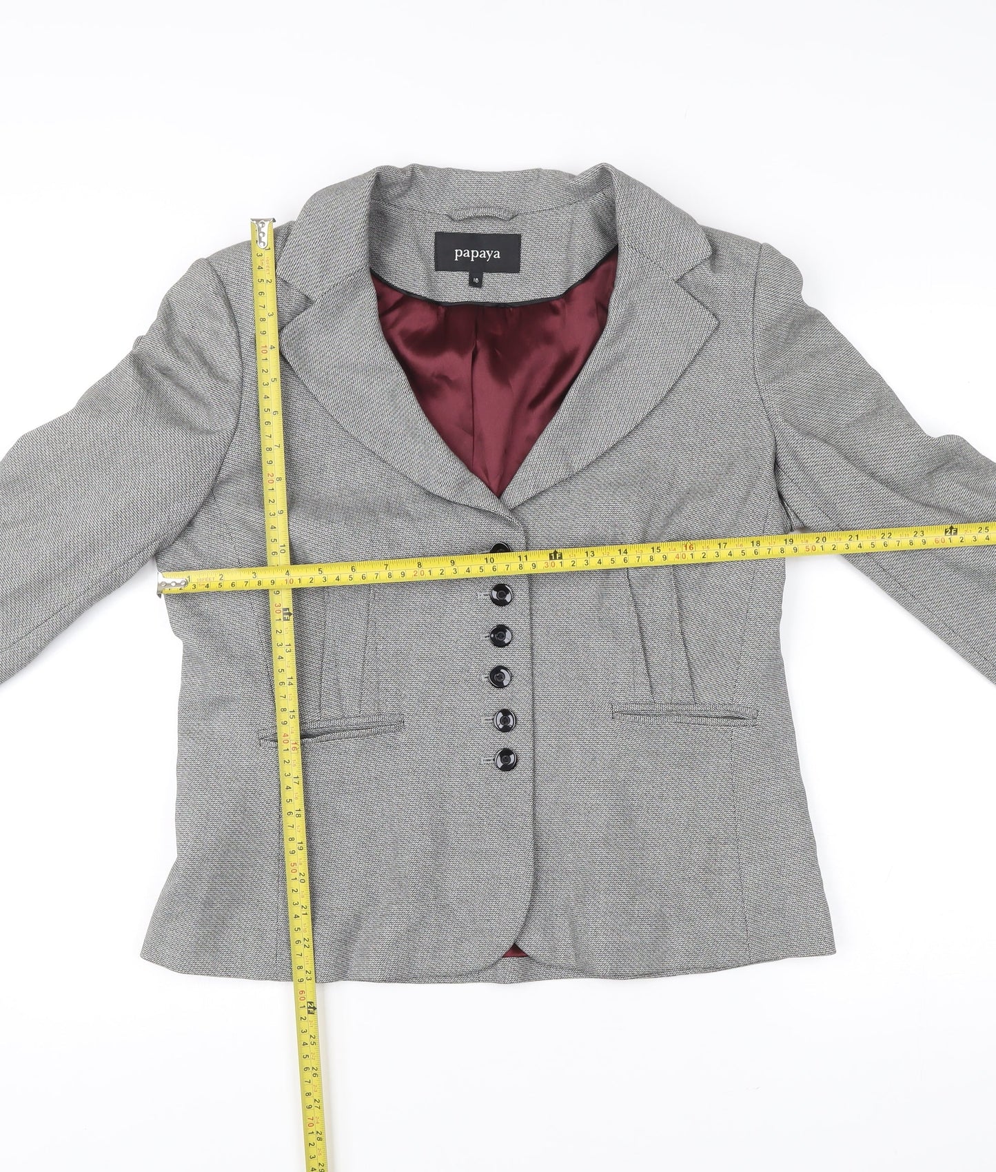 Papaya Women’s Grey Herringbone Blazer Size 16 Tailored Jacket