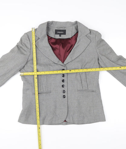 Papaya Women’s Grey Herringbone Blazer Size 16 Tailored Jacket