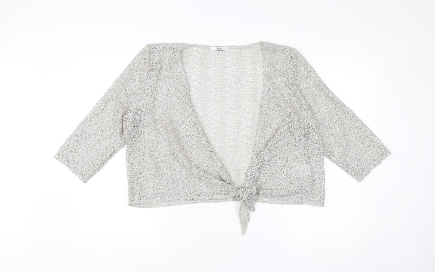 Klass Collection Womens Grey Open Knit Cardigan XL V-Neck 3/4 Sleeve