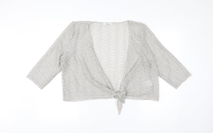 Klass Collection Womens Grey Open Knit Cardigan XL V-Neck 3/4 Sleeve