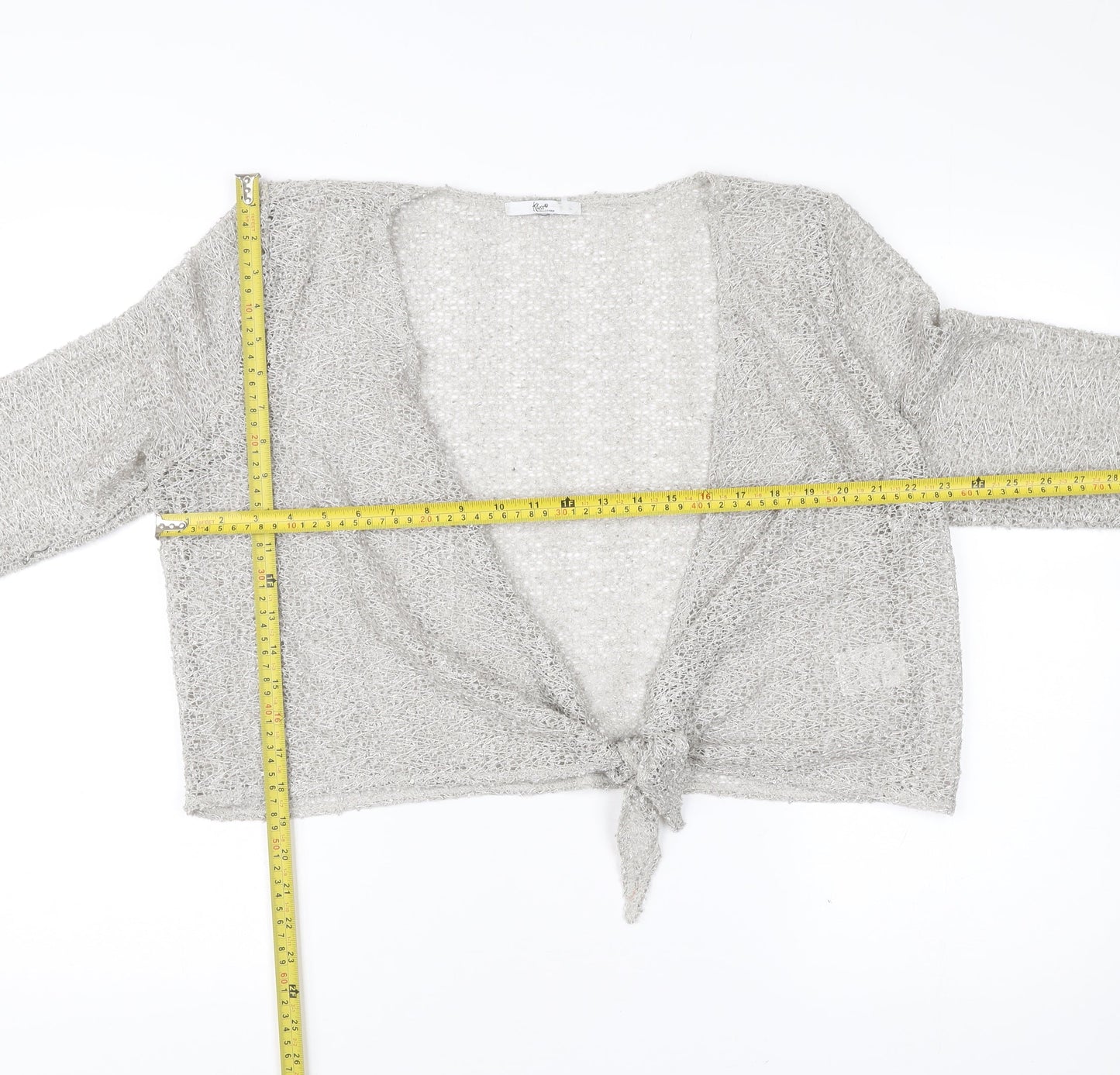 Klass Collection Womens Grey Open Knit Cardigan XL V-Neck 3/4 Sleeve