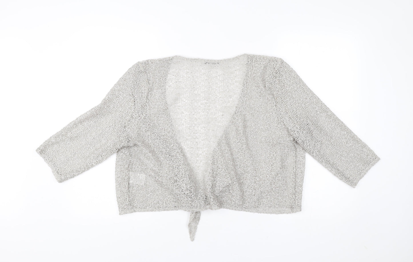 Klass Collection Womens Grey Open Knit Cardigan XL V-Neck 3/4 Sleeve
