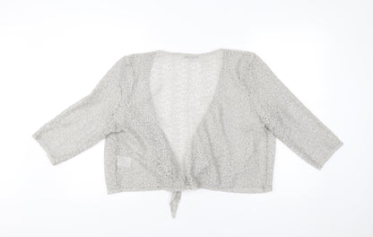 Klass Collection Womens Grey Open Knit Cardigan XL V-Neck 3/4 Sleeve