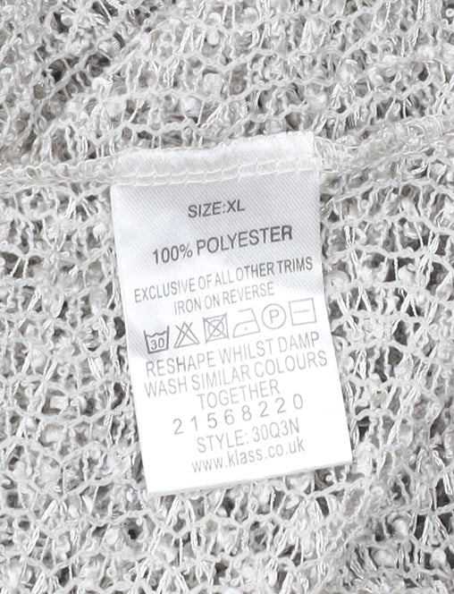 Klass Collection Womens Grey Open Knit Cardigan XL V-Neck 3/4 Sleeve
