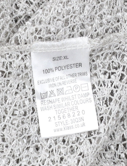 Klass Collection Womens Grey Open Knit Cardigan XL V-Neck 3/4 Sleeve