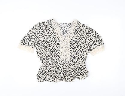 Marks and Spencer Womens Ivory Black Polka Dot Wrap Blouse Size 12