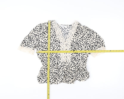 Marks and Spencer Womens Ivory Black Polka Dot Wrap Blouse Size 12