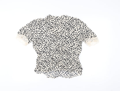 Marks and Spencer Womens Ivory Black Polka Dot Wrap Blouse Size 12