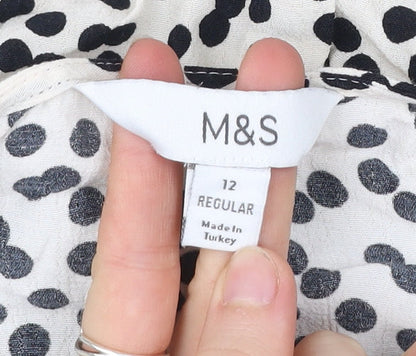 Marks and Spencer Womens Ivory Black Polka Dot Wrap Blouse Size 12