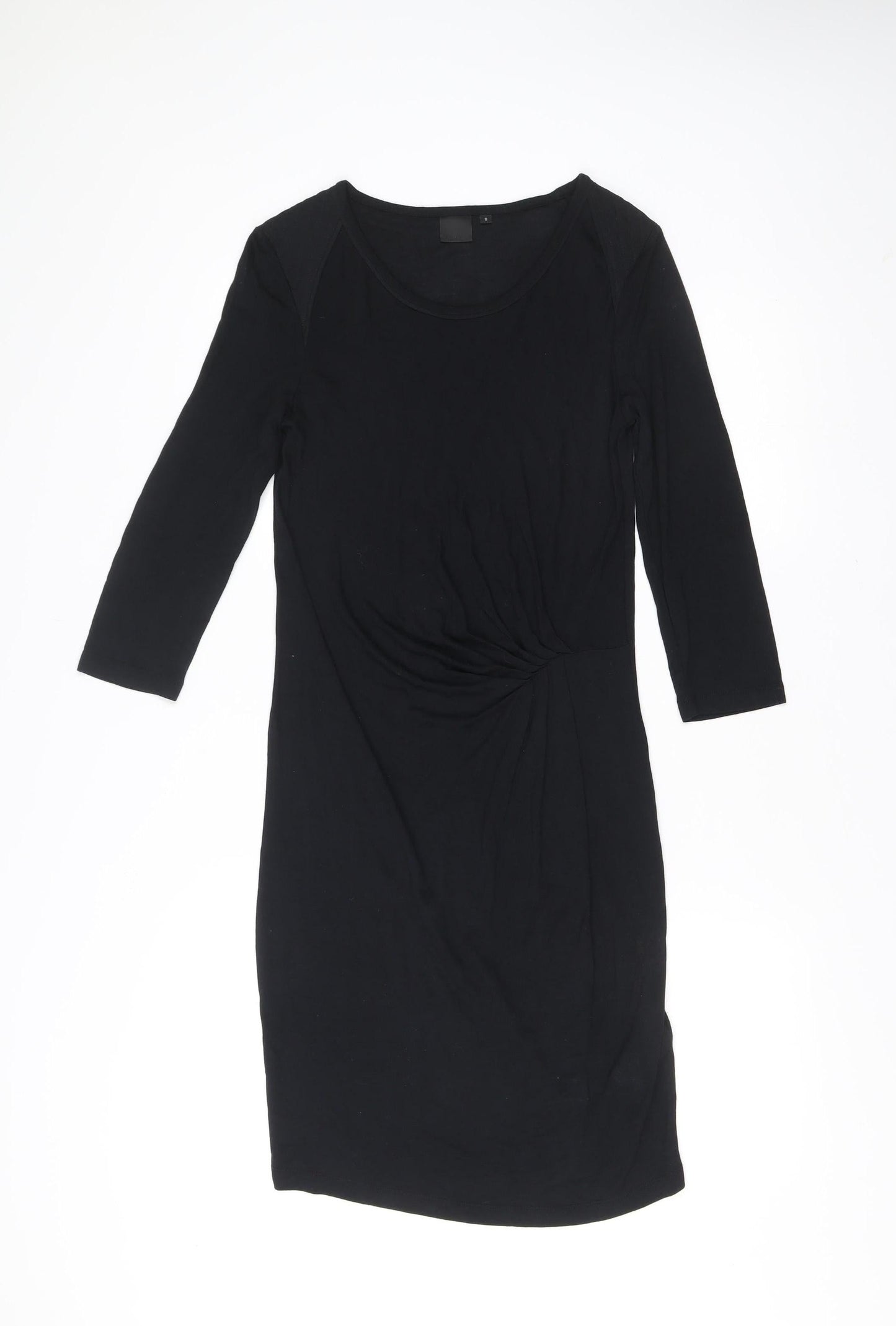 InWear Women’s Black Bodycon Knee Length Dress S Scoop Neck 3/4 Sleeve