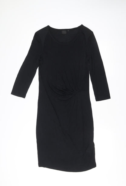 InWear Women’s Black Bodycon Knee Length Dress S Scoop Neck 3/4 Sleeve