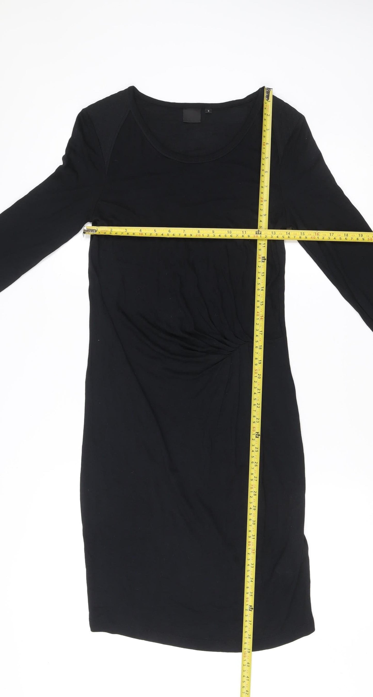 InWear Women’s Black Bodycon Knee Length Dress S Scoop Neck 3/4 Sleeve