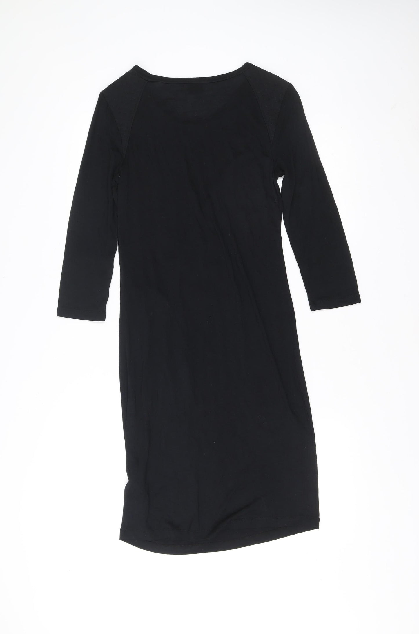 InWear Women’s Black Bodycon Knee Length Dress S Scoop Neck 3/4 Sleeve