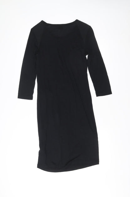 InWear Women’s Black Bodycon Knee Length Dress S Scoop Neck 3/4 Sleeve