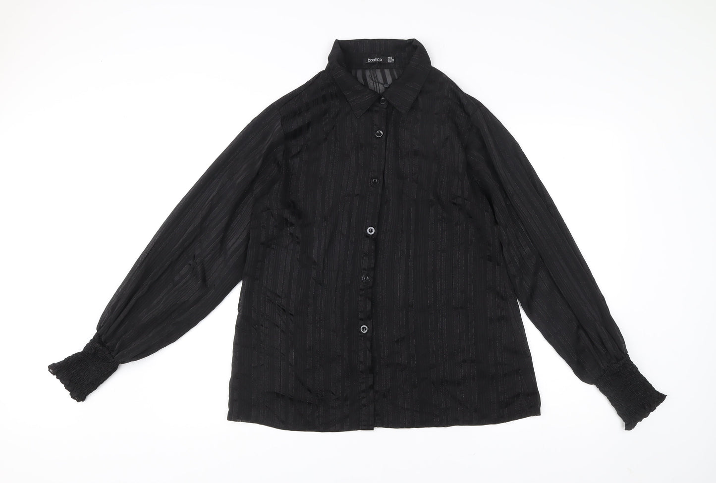 Boohoo Womens Black Button-Up Shirt Size 10 Long Sleeve Casual