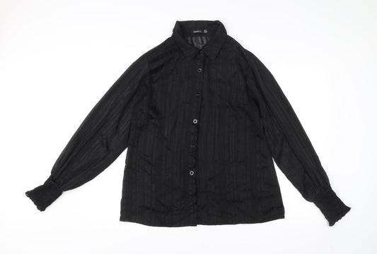 Boohoo Womens Black Button-Up Shirt Size 10 Long Sleeve Casual