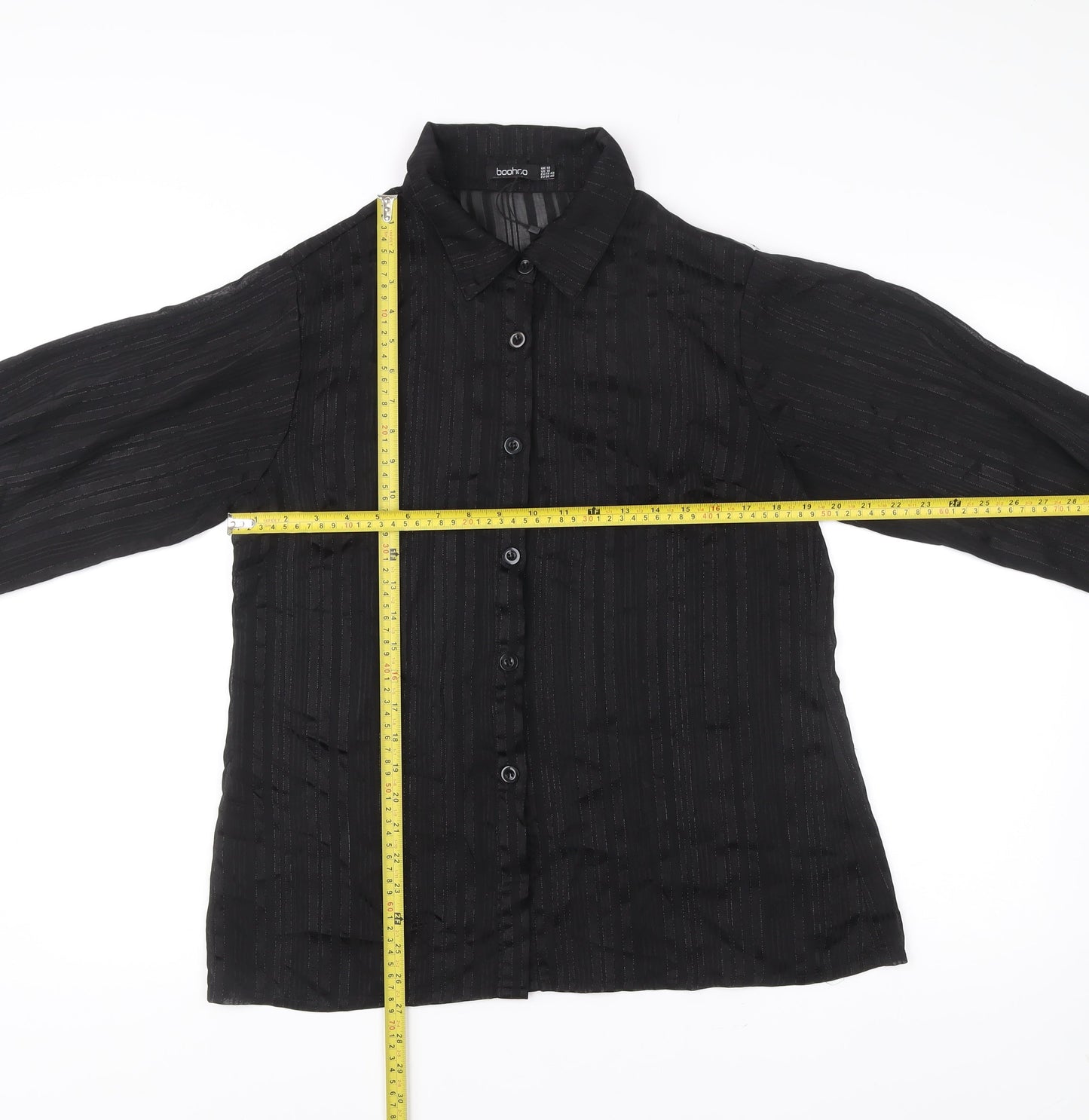 Boohoo Womens Black Button-Up Shirt Size 10 Long Sleeve Casual