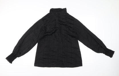 Boohoo Womens Black Button-Up Shirt Size 10 Long Sleeve Casual
