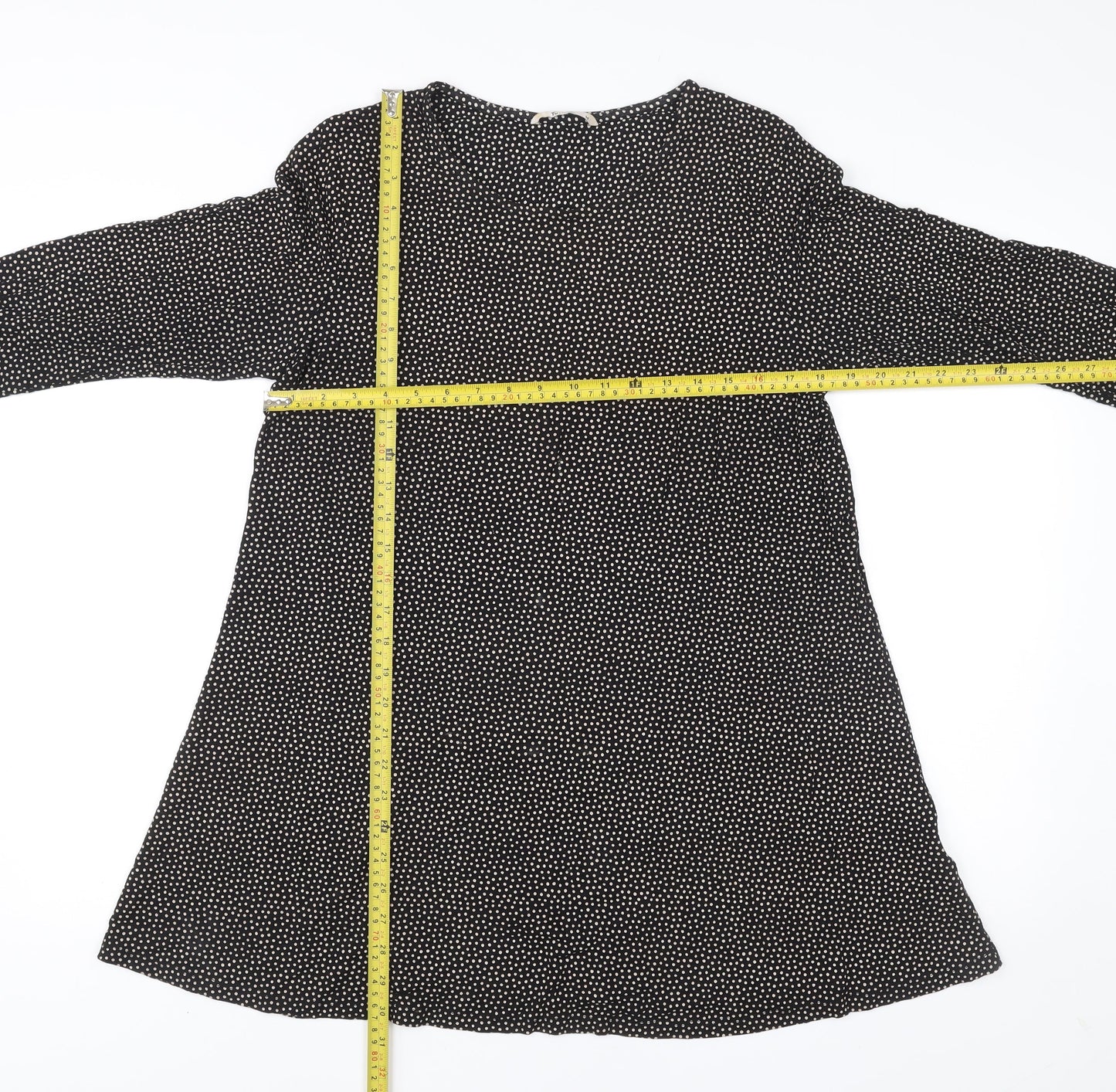 Tu Women Black Polka Dot A-Line Knee Length Dress Size 14