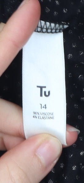 Tu Women Black Polka Dot A-Line Knee Length Dress Size 14