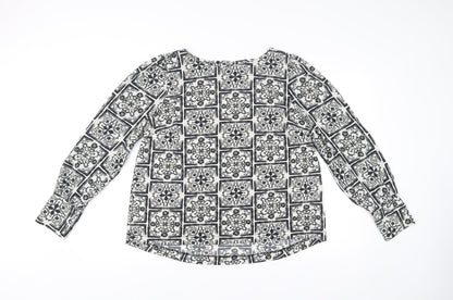 Next Women’s Black Geometric Print Blouse Size 18 Long Sleeve