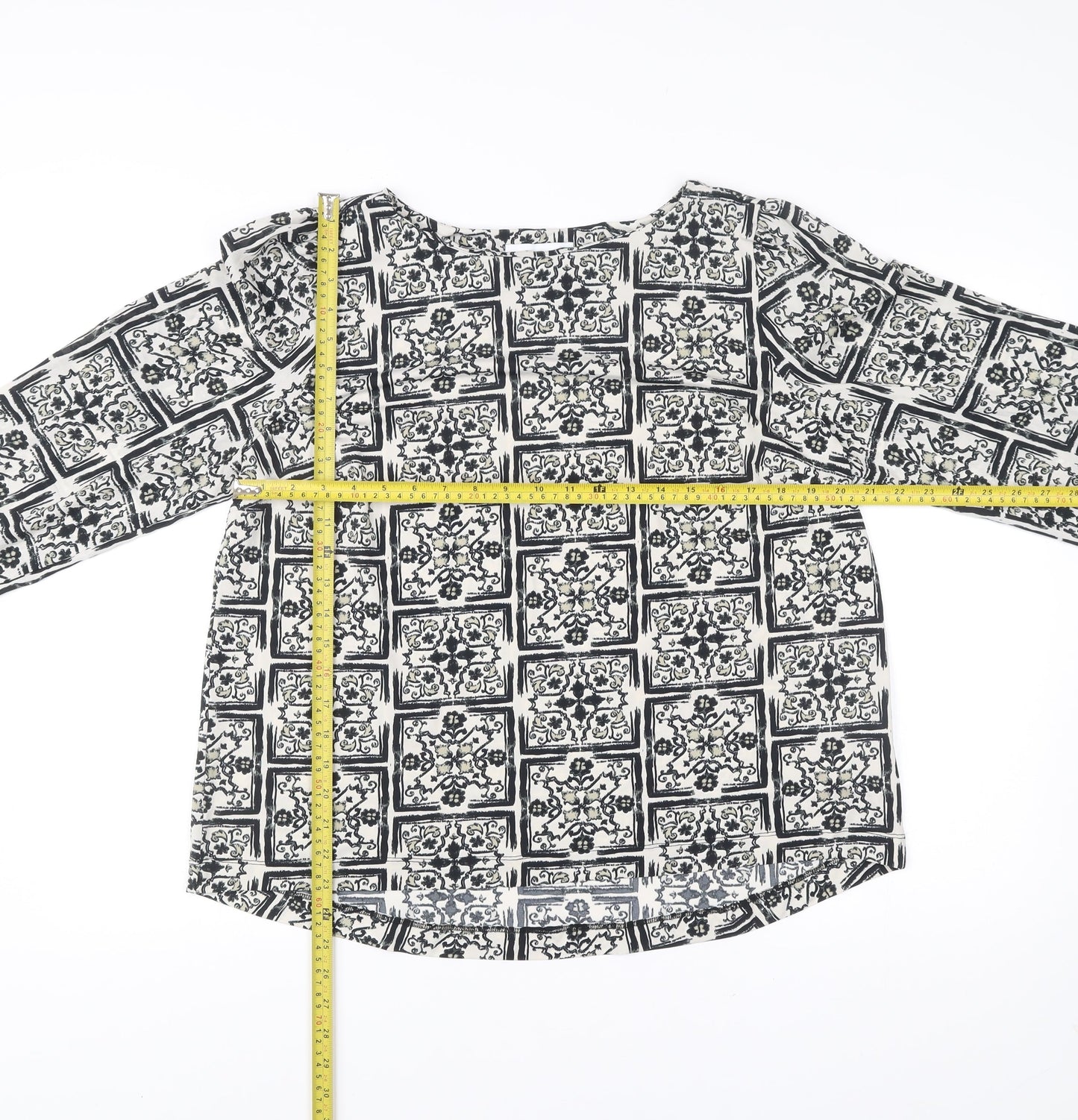 Next Women’s Black Geometric Print Blouse Size 18 Long Sleeve
