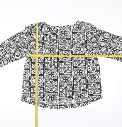 Next Women’s Black Geometric Print Blouse Size 18 Long Sleeve
