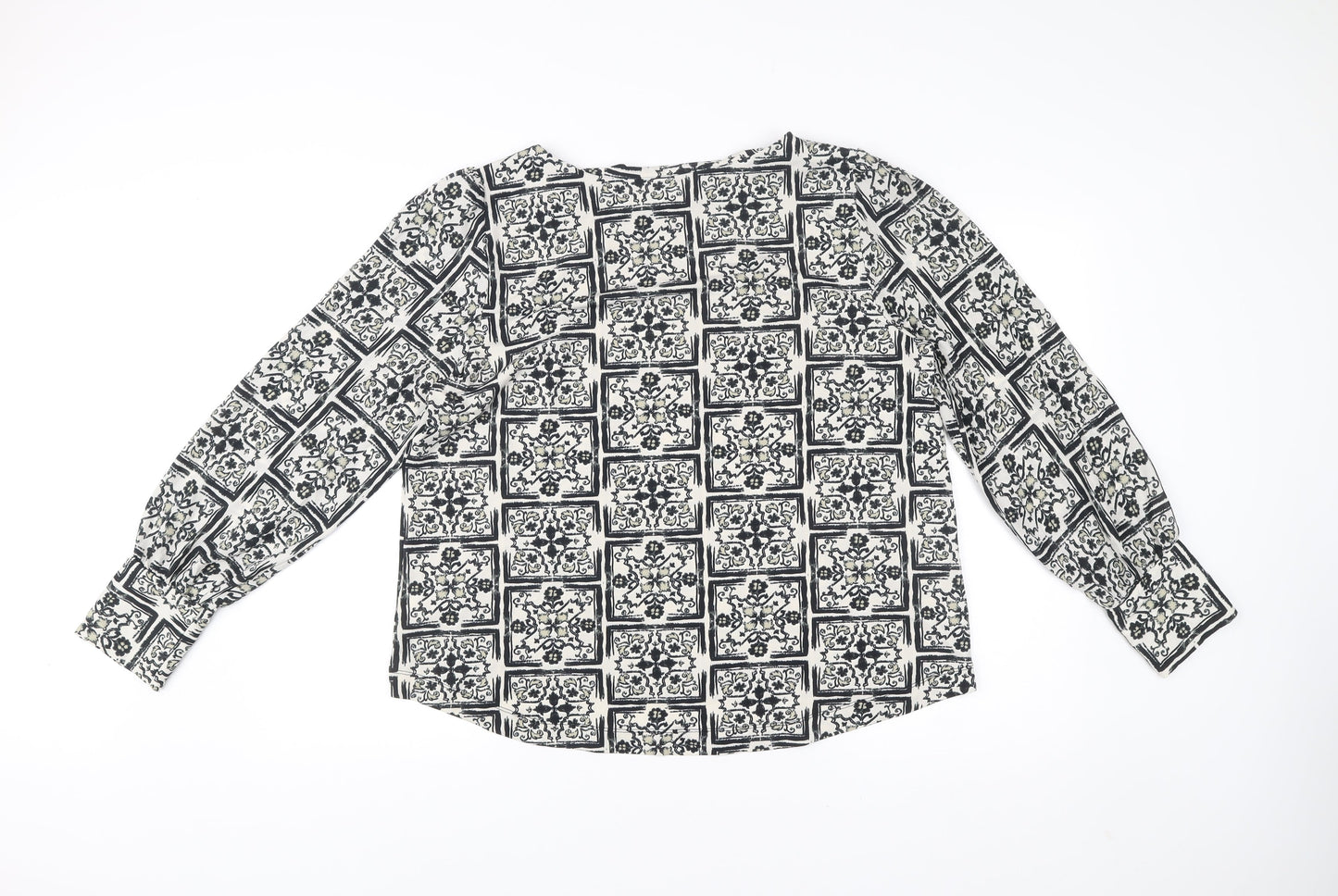 Next Women’s Black Geometric Print Blouse Size 18 Long Sleeve