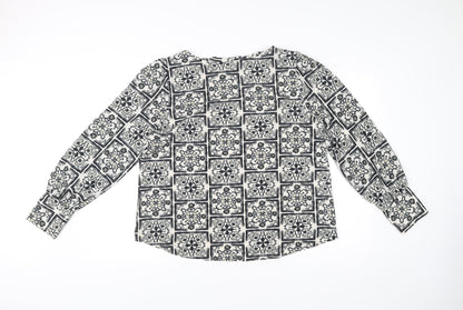 Next Women’s Black Geometric Print Blouse Size 18 Long Sleeve