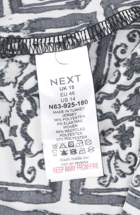 Next Women’s Black Geometric Print Blouse Size 18 Long Sleeve