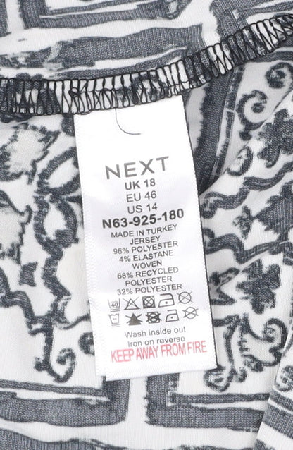 Next Women’s Black Geometric Print Blouse Size 18 Long Sleeve