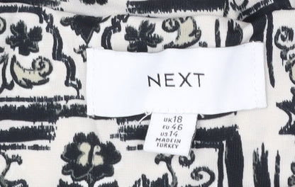 Next Women’s Black Geometric Print Blouse Size 18 Long Sleeve