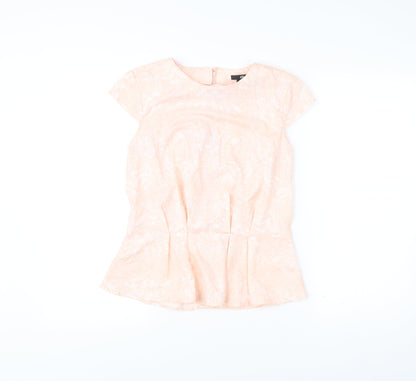 H&M Womens Pink Floral Blouse Size 8 Short Sleeve Tunic Top