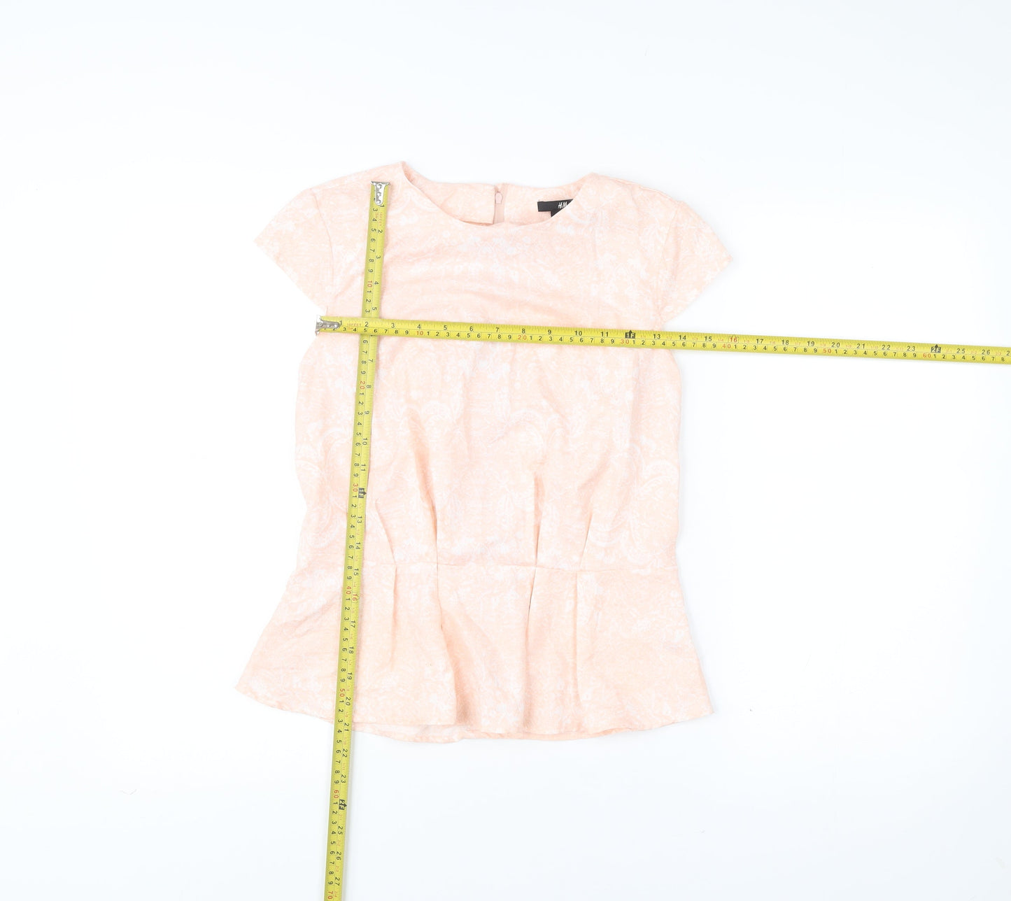 H&M Womens Pink Floral Blouse Size 8 Short Sleeve Tunic Top