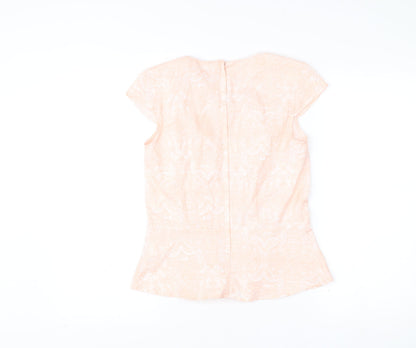 H&M Womens Pink Floral Blouse Size 8 Short Sleeve Tunic Top