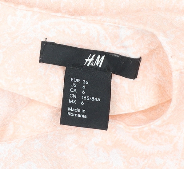 H&M Womens Pink Floral Blouse Size 8 Short Sleeve Tunic Top