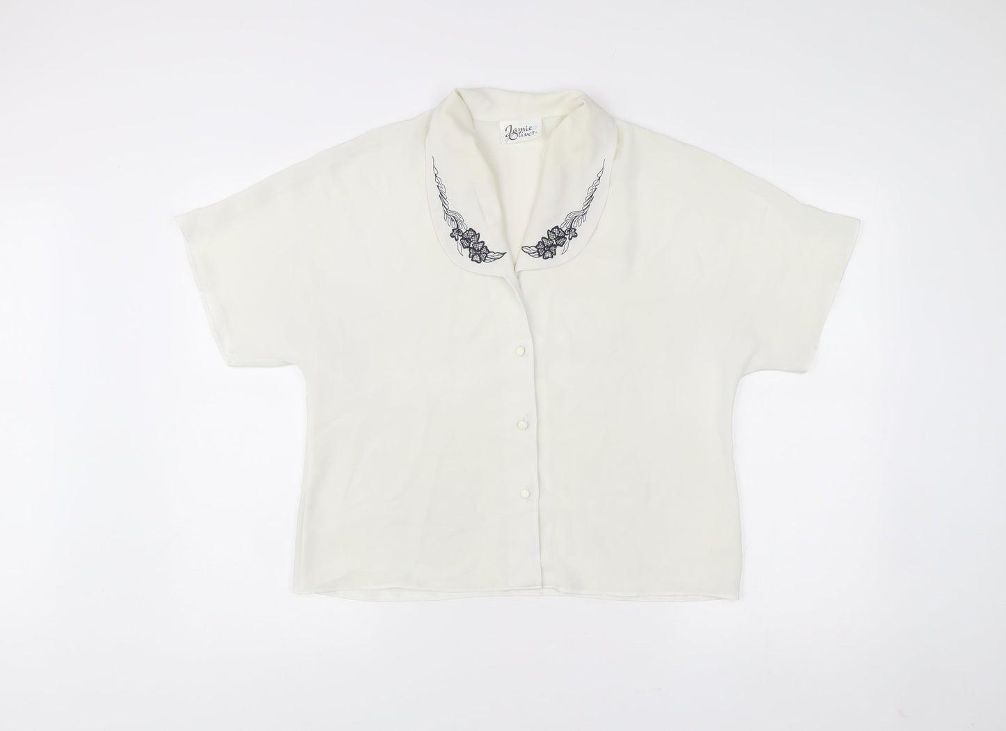 Jamie Oliver Womens Ivory Embroidered Collar Button-Up Blouse Size 14
