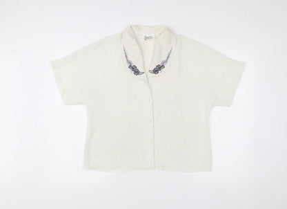 Jamie Oliver Womens Ivory Embroidered Collar Button-Up Blouse Size 14