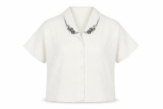 Jamie Oliver Womens Ivory Embroidered Collar Button-Up Blouse Size 14