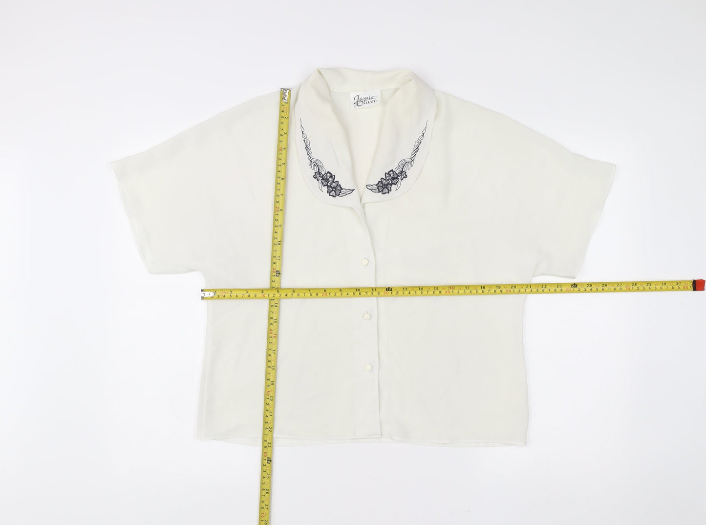 Jamie Oliver Womens Ivory Embroidered Collar Button-Up Blouse Size 14
