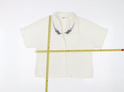 Jamie Oliver Womens Ivory Embroidered Collar Button-Up Blouse Size 14