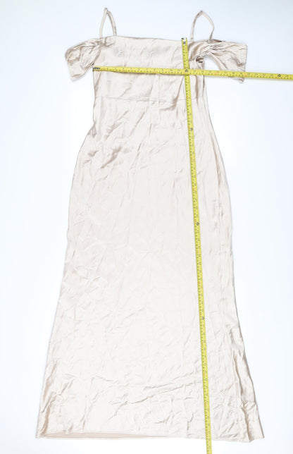 Stylecheat Women’s Beige Off Shoulder Slip Dress Size 12 Long